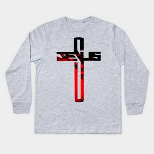 Red and Black Jesus Cross Kids Long Sleeve T-Shirt
